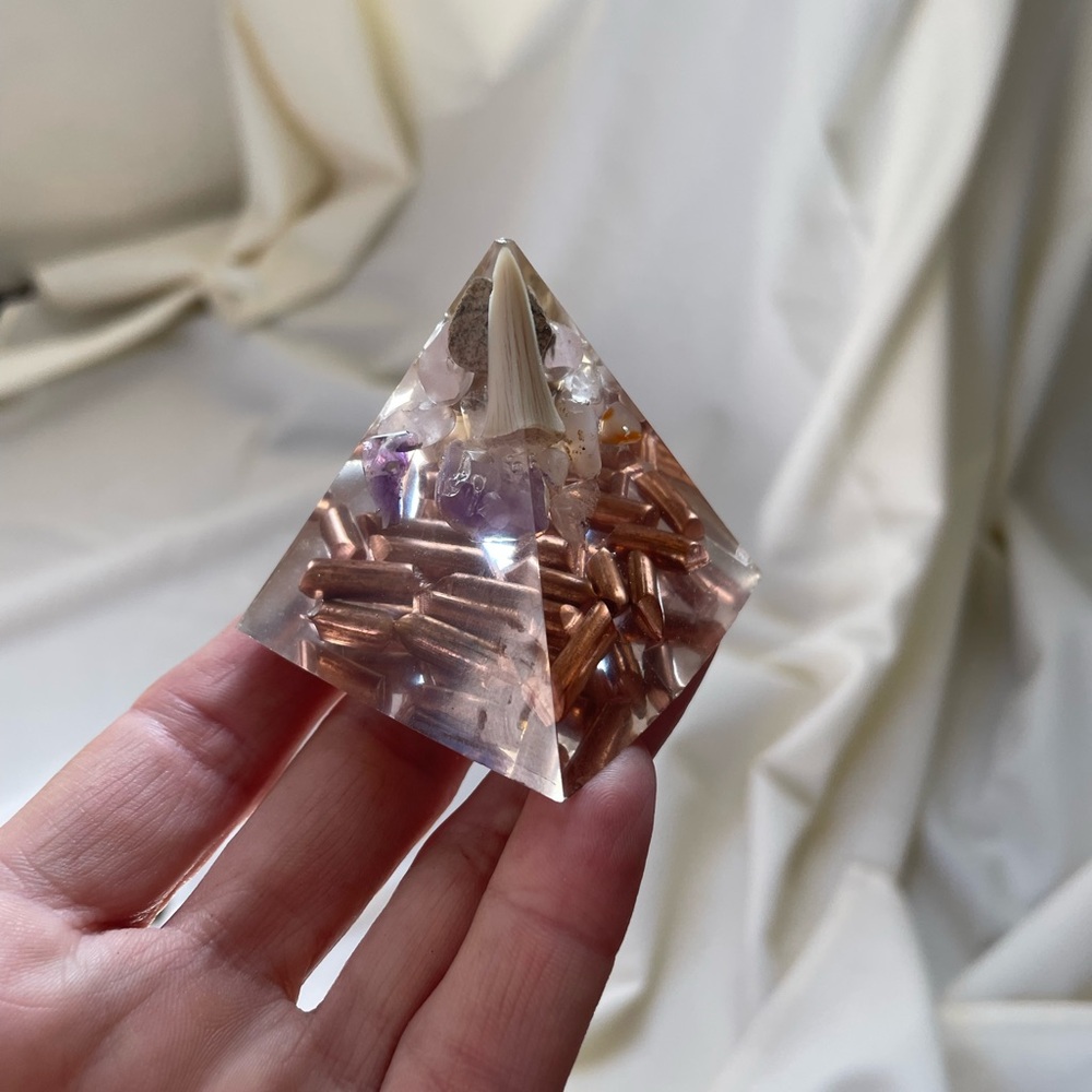Clear Pyramid with Copper Accents